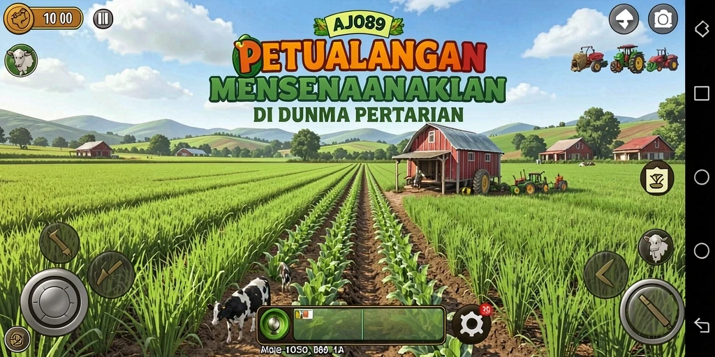 Screenshot dari gameplay AJO89 yang menunjukkan aktivitas bertani.
