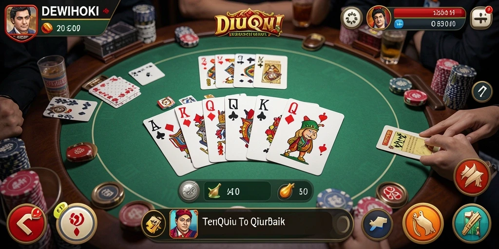 Tampilan gameplay menegangkan dari DEWIHOKI saat bermain QiuQiu.