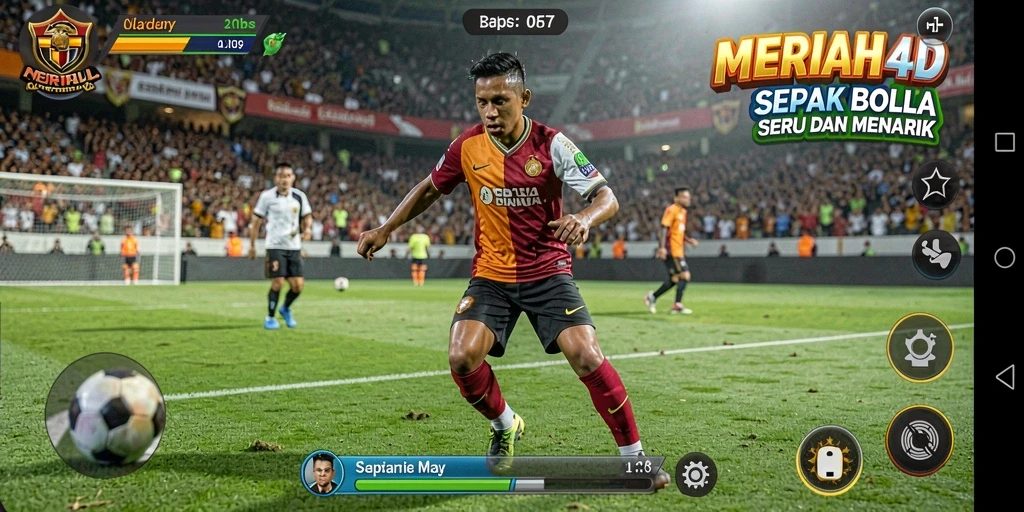 Tampilan gameplay seru dalam MERIAH4D dengan aksi sepak bola nyata.