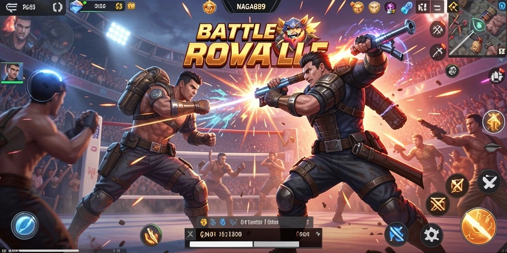 Screenshot NAGA889 menampilkan aksi seru dalam Battle Royale.