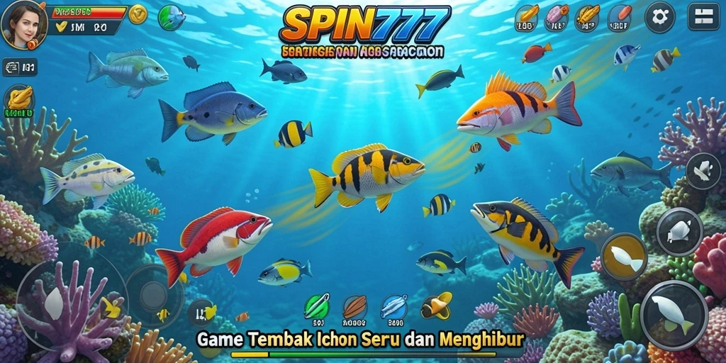 Tampilan gameplay seru dalam SPIN777 dengan aksi tembak ikan.