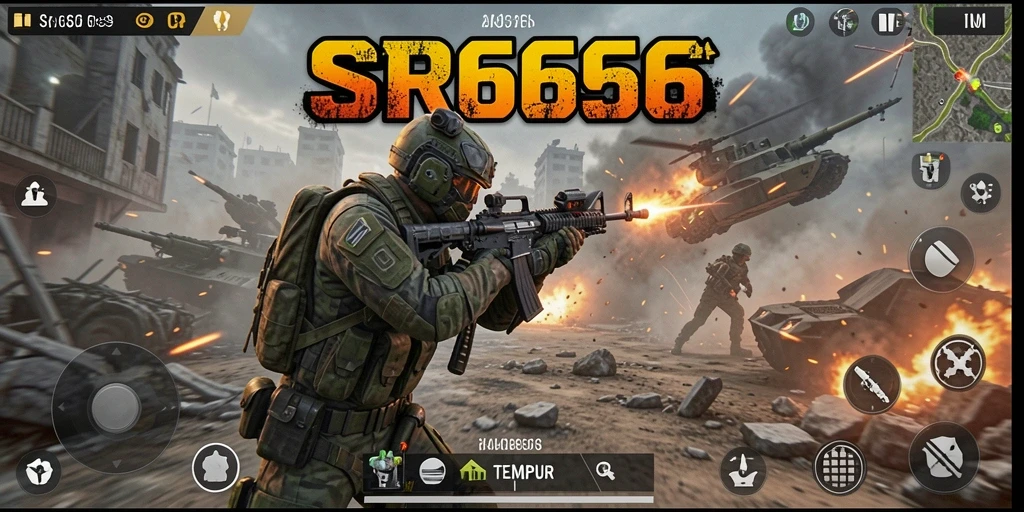 Screenshot menunjukkan aksi tempur intens di SR6666 dengan grafis yang menakjubkan.